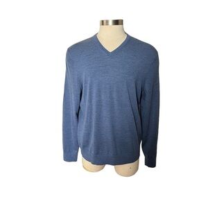 Calvin Klein Men Heather Blue 100% Extra Fine Merino Wool V-Neck Sweater Size XL